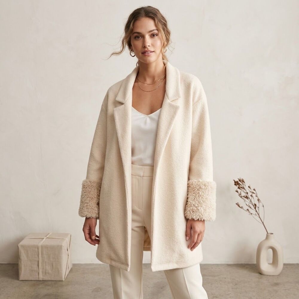 Z Supply Evereve Maxi Sherpa Ivory Teddy Cardigan Jacket Coat Cozy-Chic SZ L